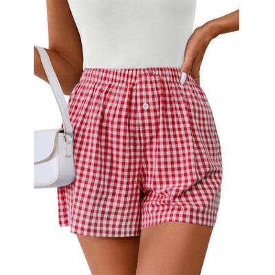 Women's Vintage Plaid Loose Casual High Waist Wide-Leg Shorts
