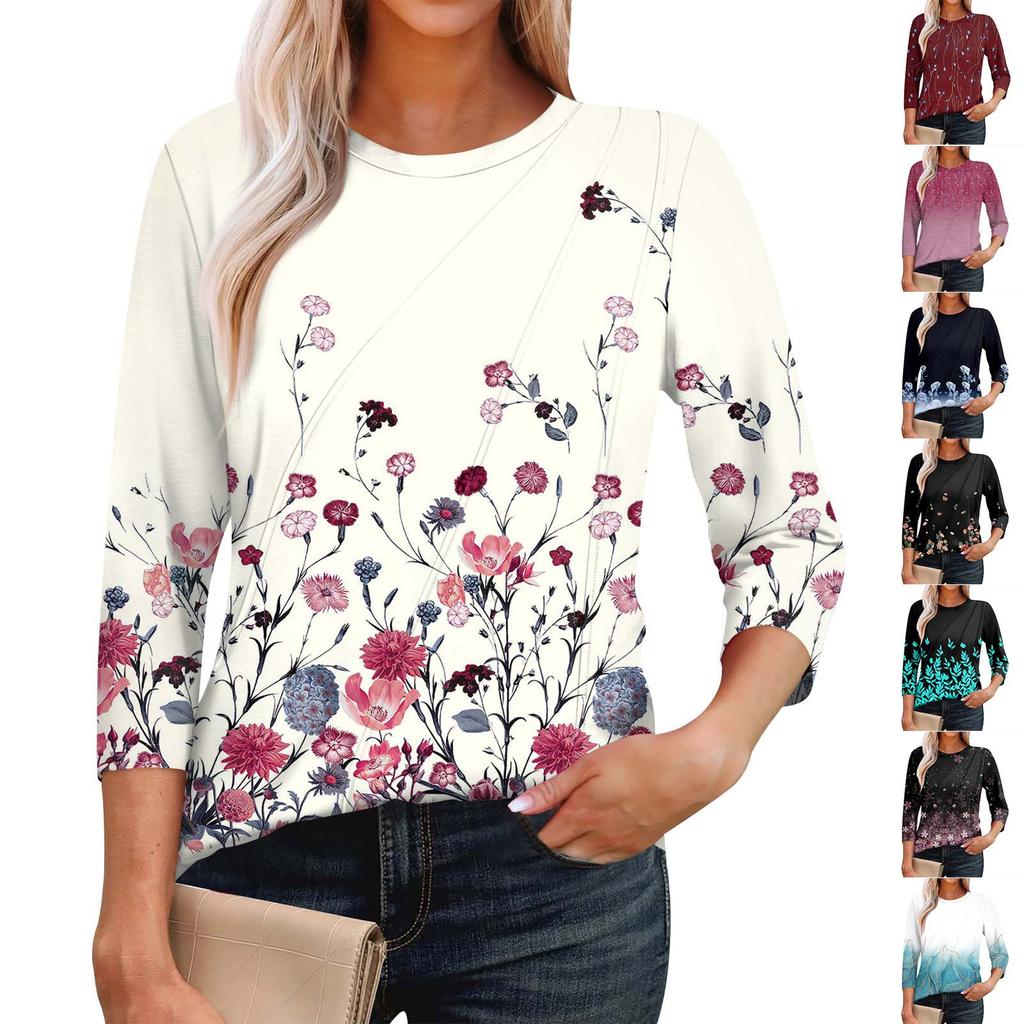 Dámská móda Ležérní topy s 3/4 rukávem Plisované módní oblečení Tričko Topy