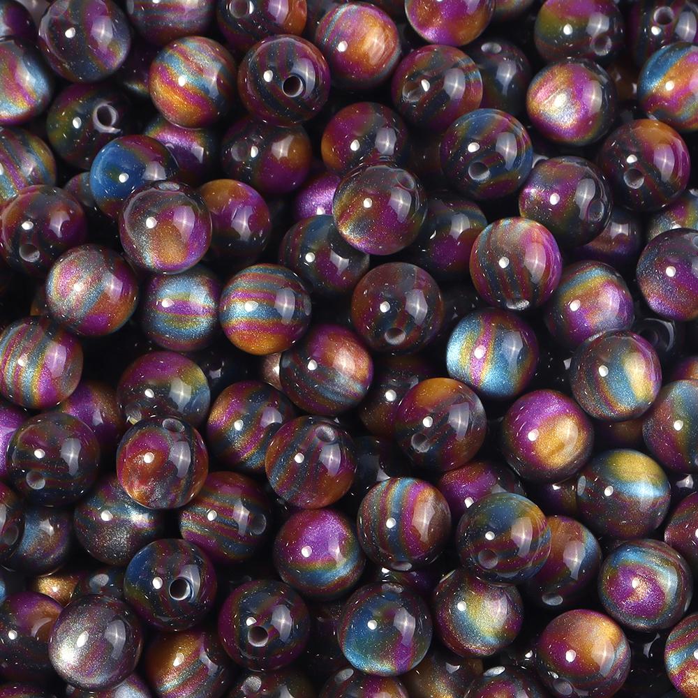 50 Stück 8mm Dunkle Farbe Imitation Katzenauge Harzperlen Glitzer Sternenhimmel Runde Lose Perlen Für Schmuckherstellung DIY Armbänder Halskette
