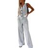 2 Pcs/Set Women Top Pants Suit Sleeveless V Neck Single-breasted Irregular Waistcoat Elastic High