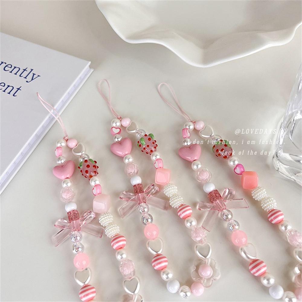 Bow Beaded For iPhone Charm Strap Chain Lanyard Women Girl Jewelry Butterfly Bead Pendant Decoration  Anti-Lost Lanyard