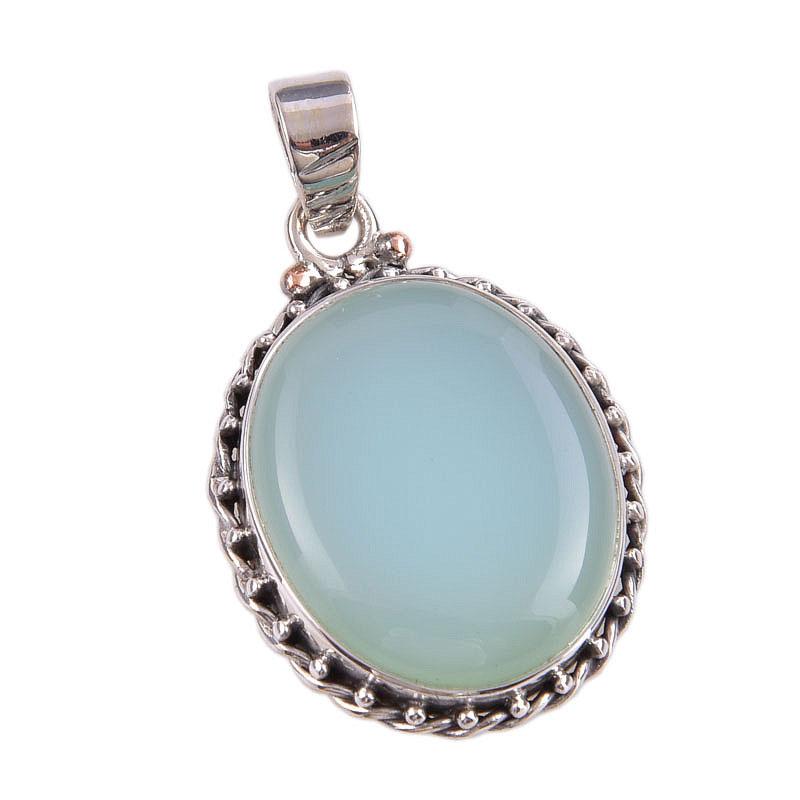 Natural Chalcedony Gemstone 925 Solid Sterling Silver Jewelry Pendant 1.50" N3q67