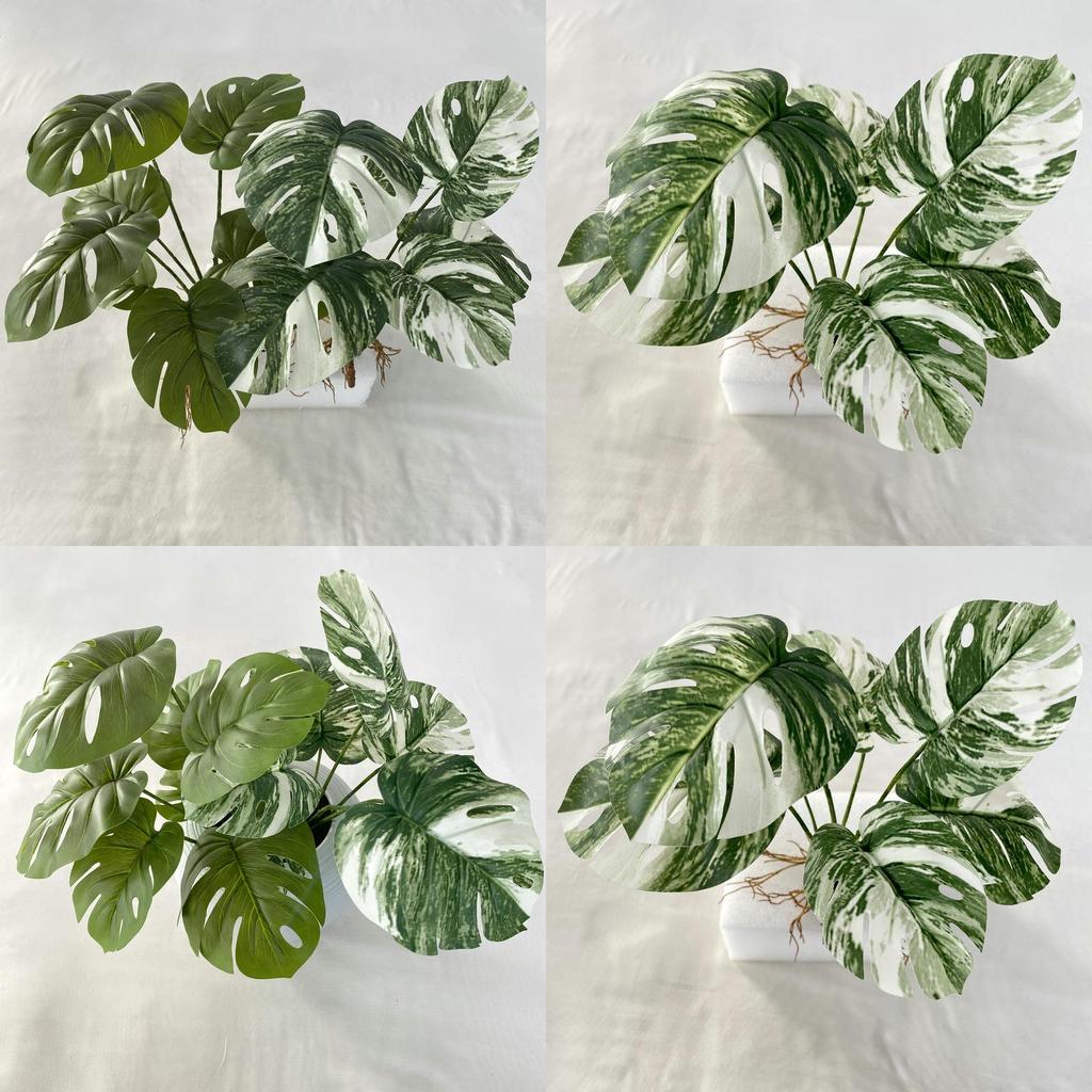Artificial Monstera Leaf 7 Heads Green Faux Plant For Home Decor Wedding Party