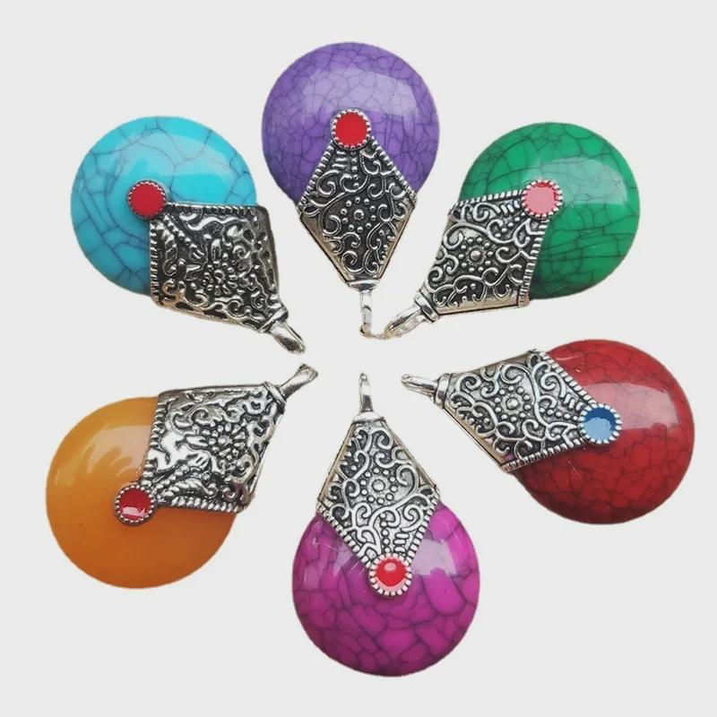 Vintage Tibetan Silver Necklace with Resin Beeswax Pendant and Colorful Bodhi Bead Accessories