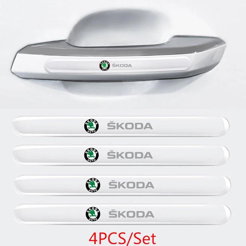 CAPR9 for Skoda Epoxy Transparent Car Door Handle Door Bowl Protection Sticker Octavia Rapid Kodiaq Fabia 2 A7 Tour RS Superb Kamiq