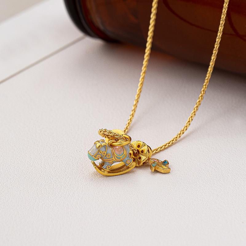 S911 enamel macaron DIY gold-plated rocking joy Trojan horse pendant necklace collarbone sweater necklace