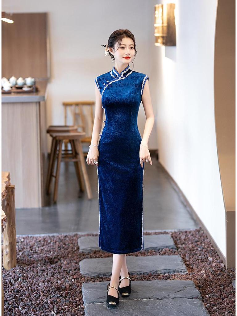 2025 Linxiangman Velvet Cheongsam: Retro Shanghai-Inspired Sleeveless Long Dress