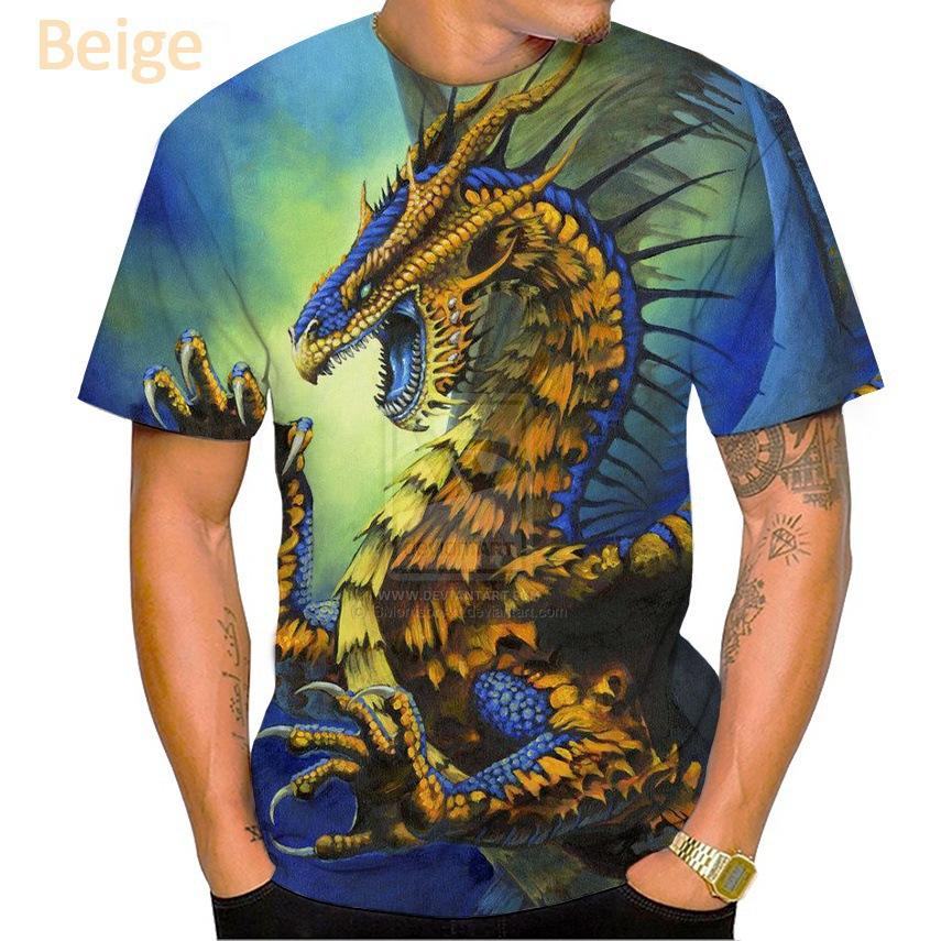 Summer Round Neck Dragon Series 3D Print Top Fashionable Casual Short Sleeved Men's T-shirts
