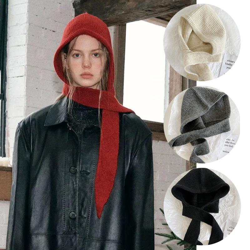 1Pc Wool Warm Knitted Winter Ear Protection Retro Cotton Blends Balaclava Hat Scarf