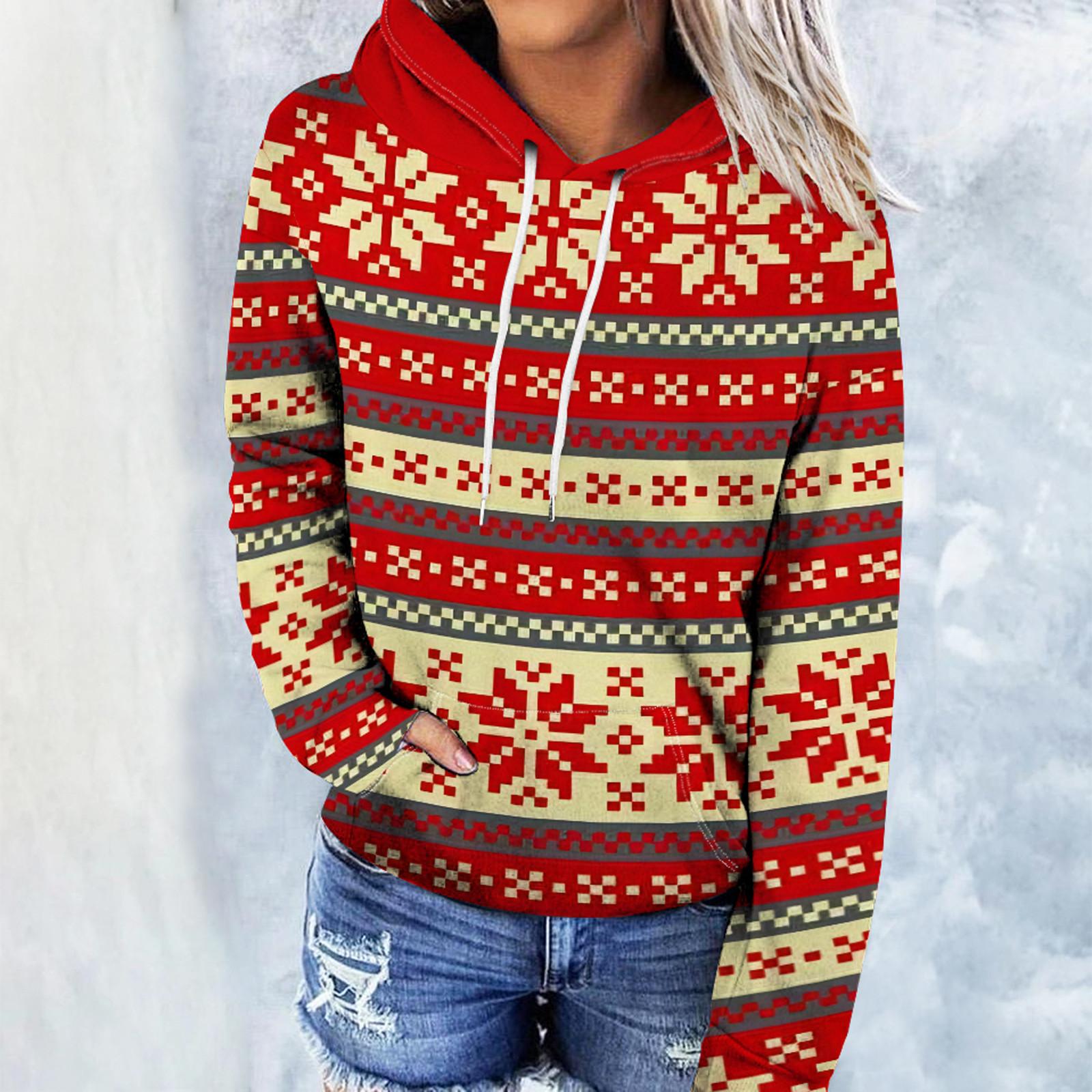 

Жіноча мода Щоденні універсальні повсякденні світшоти з круглим вирізом Різдвяні графічні щоденні світшоти з довгим рукавом XL хакі