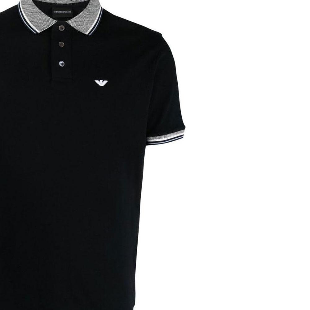 Emporio Armani SS23 Logo Embroidered Striped Trim Short Sleeve Polo Shirt Men Tops Navy-Blue 3R1FC0-1JTKZ-0920