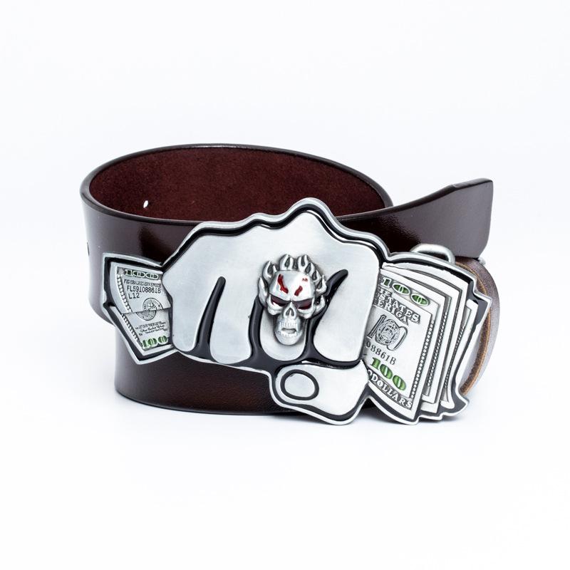 Personalisierter Modegürtel aus Rindsleder, Totenkopf-Motiv, Herren
