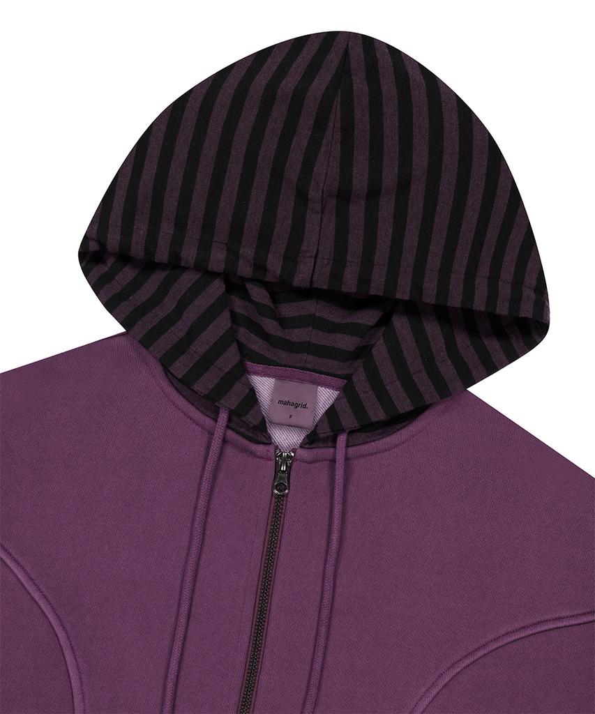 Mahagrid Pigment Stripe Mixed Zip Up Hoodie Purple(Mg2Fffm492A)