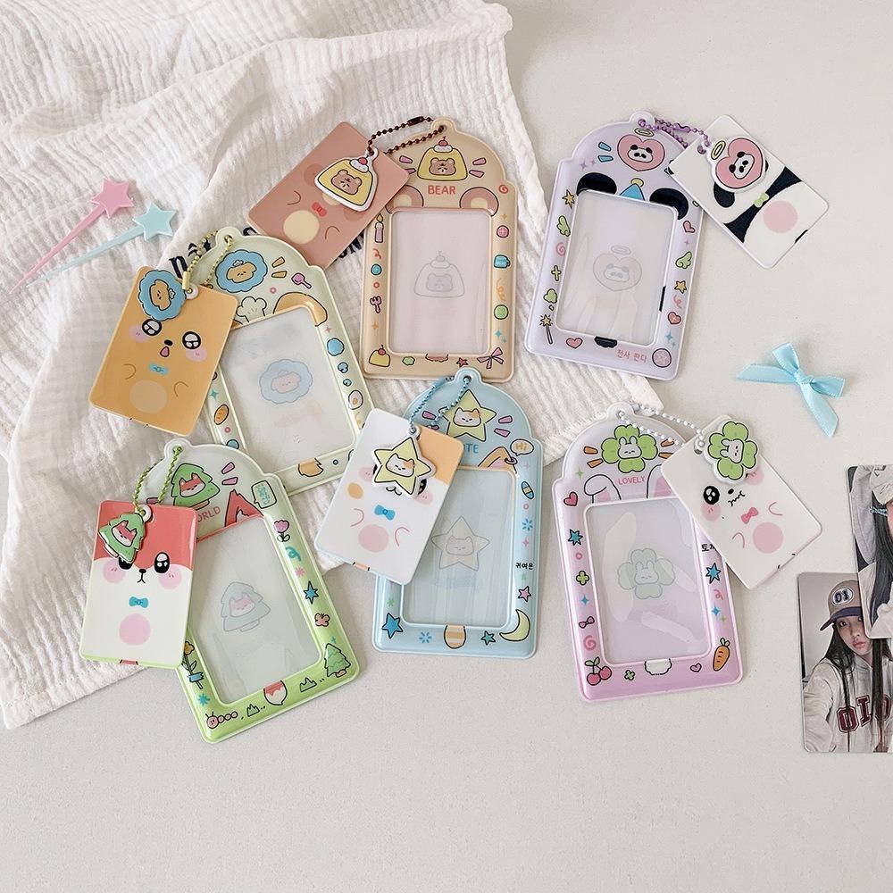 New PVC Photocard Holder Keychain Hanging Decoration Idol Card Display Protector Photo Frame Cartoon Animal ID Badge Holder