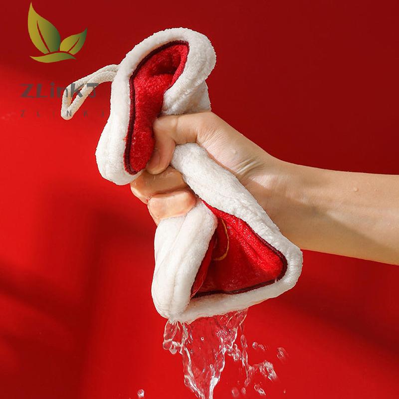 1Pcs Chinese New Year Red Envelope Shape Hand Towel With Hanging Loop Soft Absorbent Coral Towels Quick Dry For Kitchen Bathroom