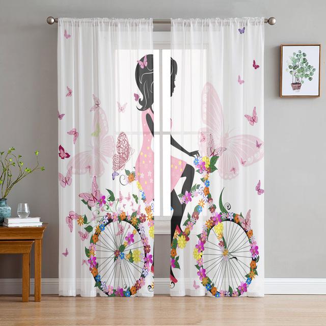 Colorful Butterfly Heart -Shaped Chiffon Sheer Curtains For Living Room Bedroom Home Decoration Window Voiles Tulle Curtain