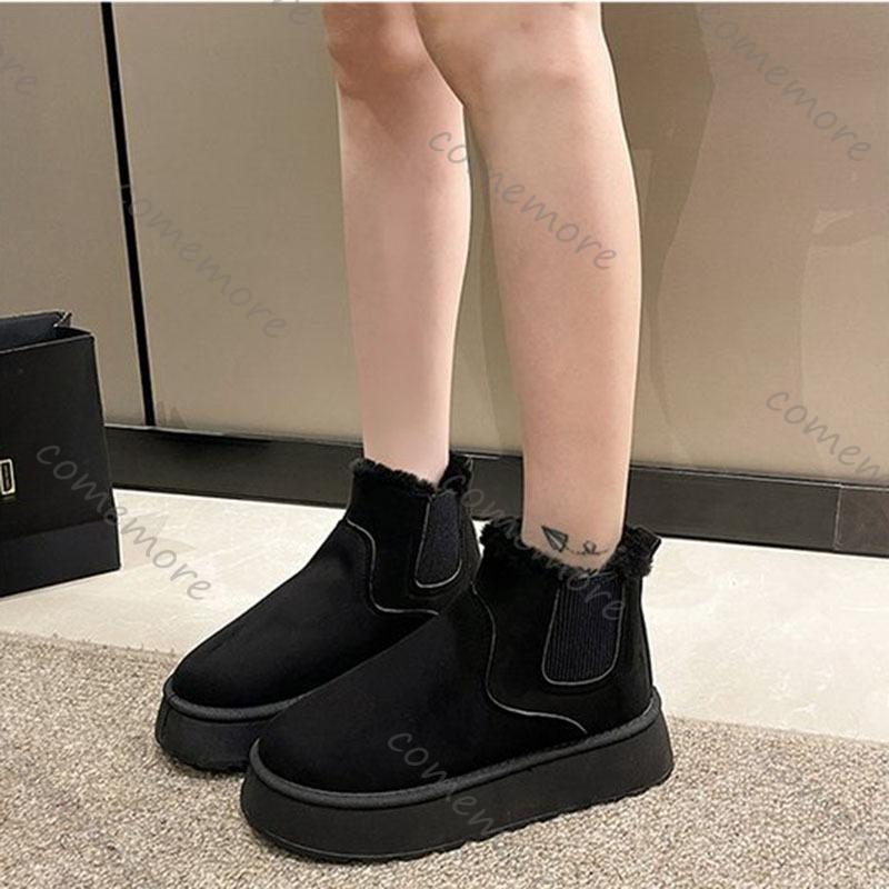 Fashion Comemore Winter Women Short Plush Warm Snow Boots Casual Shoes Suede Fur Chelsea Ankle Boots Flats Platform Ladies Shoes Botas