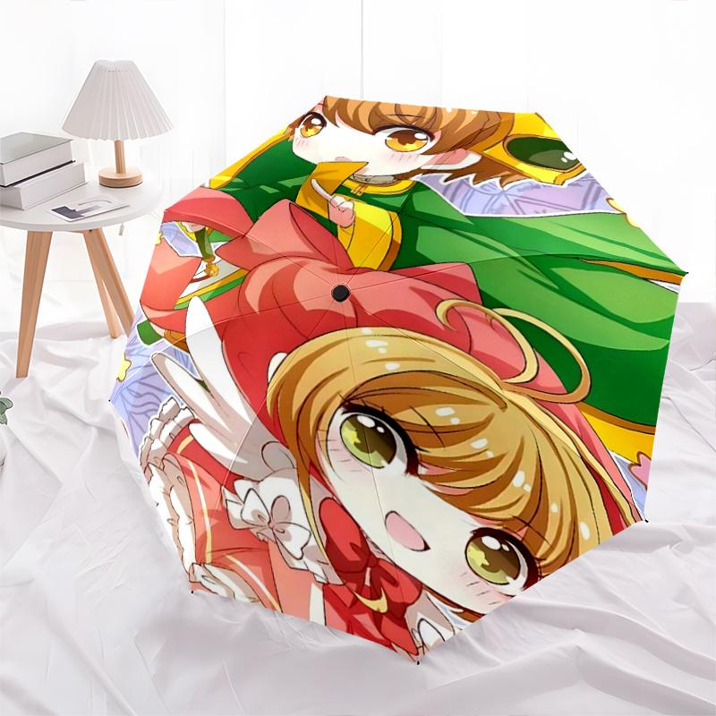 1pc Cardcaptor Sakura Automatic Folding Umbrella Portable 3-Fold Design with 8-Bone Iron Frame, Perfect for Festivals, Travel, Daily Use, and Gif