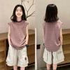 Girls' Korean Style Striped Sleeveless Tank Top - Trendy Summer Wear for Ages 6-12