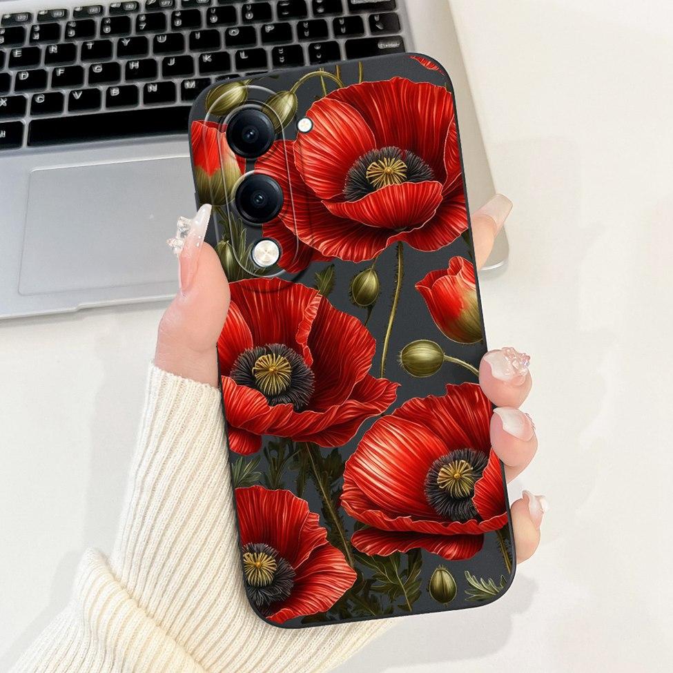 Für Vivo Y04 Hülle V2430 Silikon Niedliche Katze Mode Schmetterlinge Blumen Liebe Bemalte Rückseite für Vivo Y04 4G Handyhülle Bumper