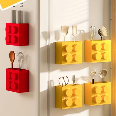 Bausteine Kühlschrank Magnetische Absorptionsbox Kunststoff Strohhalmhalter Kühlschrank Seiten-Aufbewahrungsregal Heimdekoration