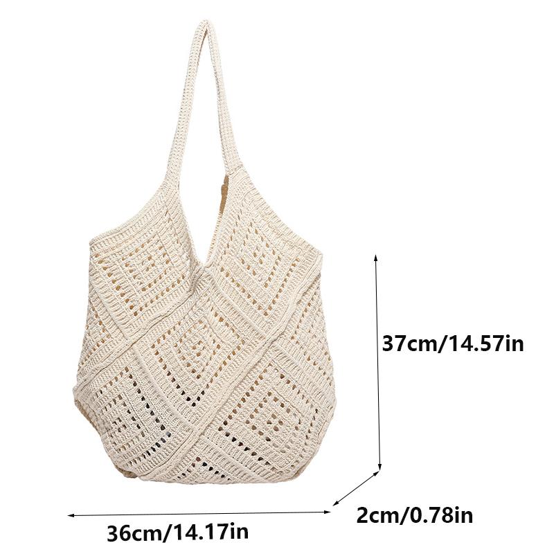 Eleagnt Beach Vacation Knitted Hollow Out Shoulde Bag Handbag Women's Fashion Bucket Soft Crochet Tote Bag KTB
