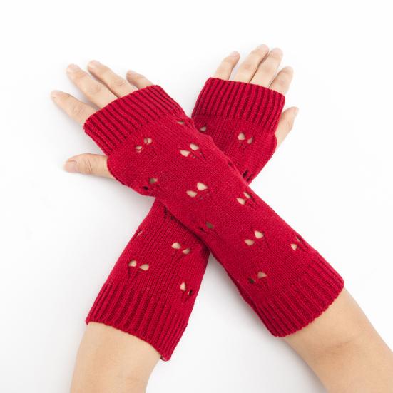 Unisex Half Finger Gloves Jacquard Heart Knitted Arm Wrist Sleeve for Winter