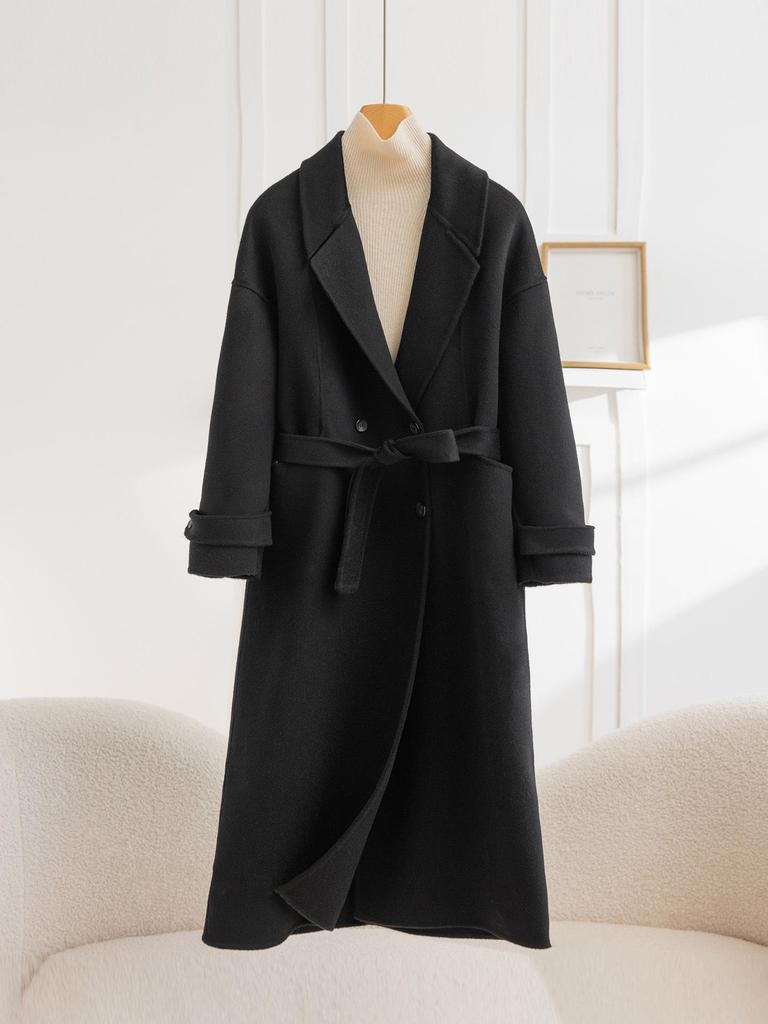 Double-Faced Wool Hepburn-Style Coat, Long, Slim Fit, 2025 Collection, Women's Fashion.
