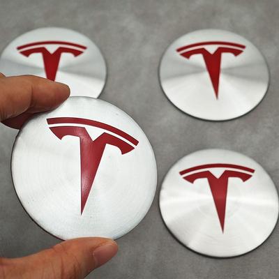 ANC1 Lot de 4 pièces 56 mm Argent Rouge Cache-moyeu Autocollant Logo pour Tesla Model 3 Y S X Autocollant de Voiture Personnalisé Accessoires de Voiture