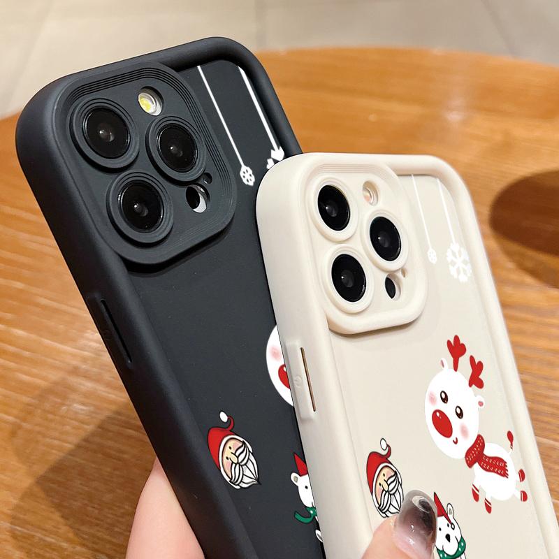 Cartoon Christmas Elk Pattern Case For iPhone 17 Air 16e 16 15 14 Pro Max 13 17 Pro Max 17 Pro 17 Shockproof Soft TPU Silicone Phone Cover Funda