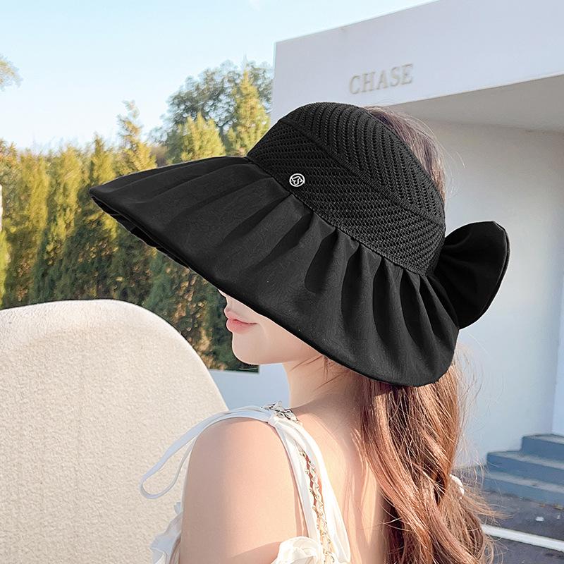 Women's Bow Stitching Fisherman Hat: Large Brim, Open Top, Summer Sun Protection, Anti-UV Beach Hat.