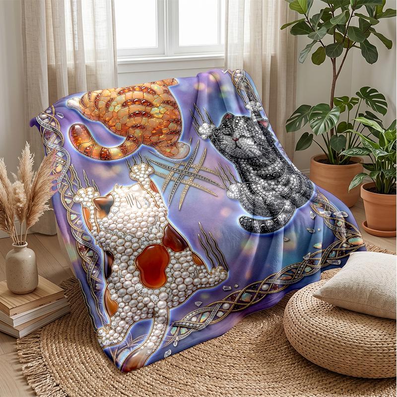 Fantasy Cat Flowers Sky Theme blanket Lightweight Warm Flannel Blanket Decorative Throw Blanket for Home Decoration