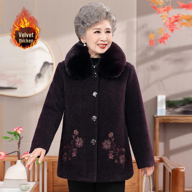 

Grandma s Warm Winter Wool Coat for Seniors - Plus Velvet, Extra Thick for 60s & 70s Ladies XXL фиолетовый