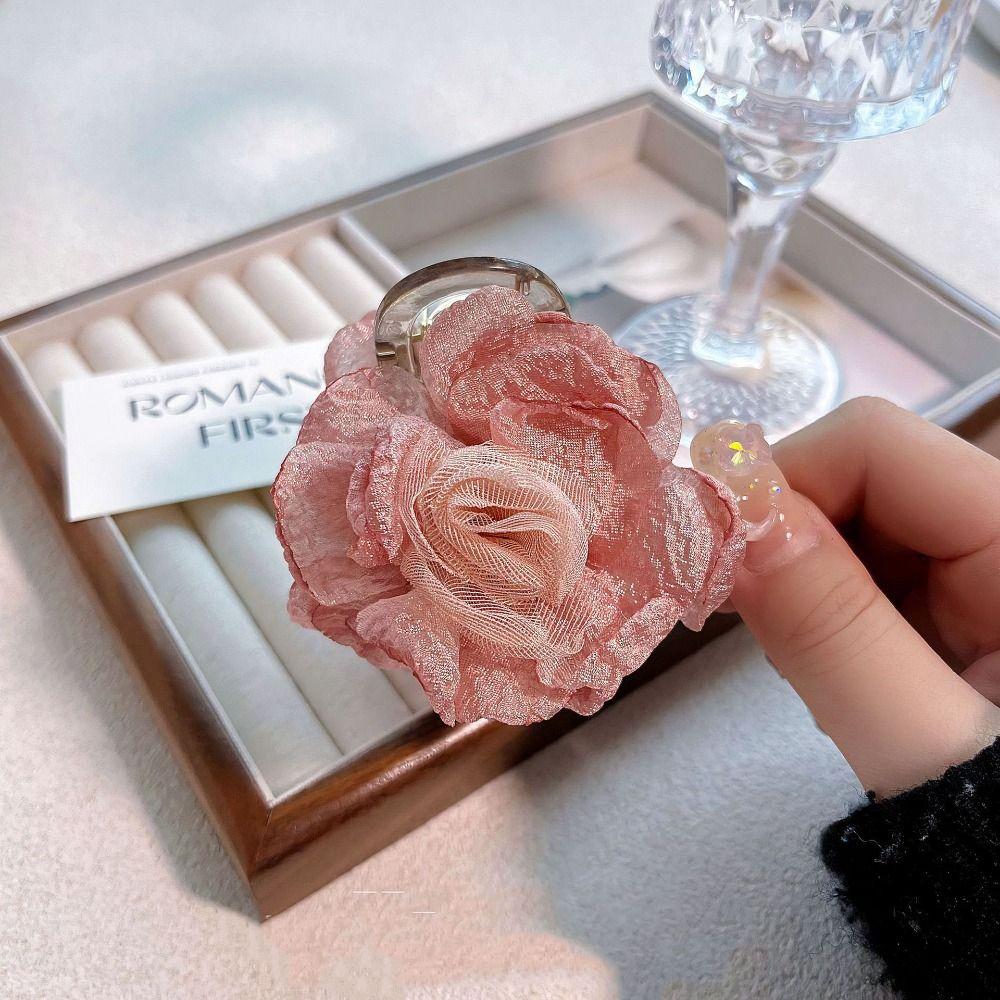 Cloth Simulation Flower Hair Claw Mesh Flower Claw Clip Fashion Rose Shark Clip Summer