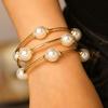 3Pcs Women Bracelet Adjustable Opening Design Imitation Pearl Stacking Bracelet Anti-Fading Alloy Versatile Jewelry