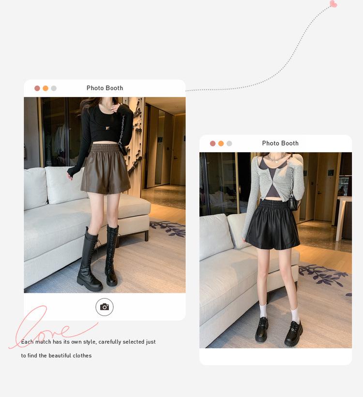 Women's High-Waisted Leather Shorts - Autumn/Winter Plus Size Wide-Leg Slimming Outerwear 2026