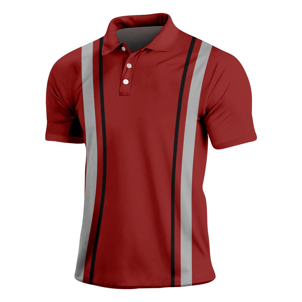 Striped Print Summer Short Sleeved Lapel Button Men's Casual Top