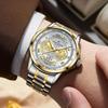 Luxury Gold Engraved Watch for Men Stainless Steel Waterproof Business Quartz Wristwatch with Date, Ideal Gift for Father's Day & Anniversaries