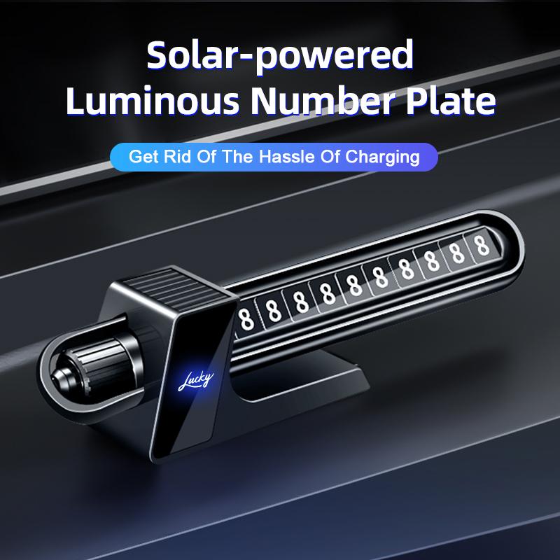 Temporary Parking Card Magnetic Car Phone Number Plate Solar Energy Car Accessories with LED Light Parking Phone Number Plate