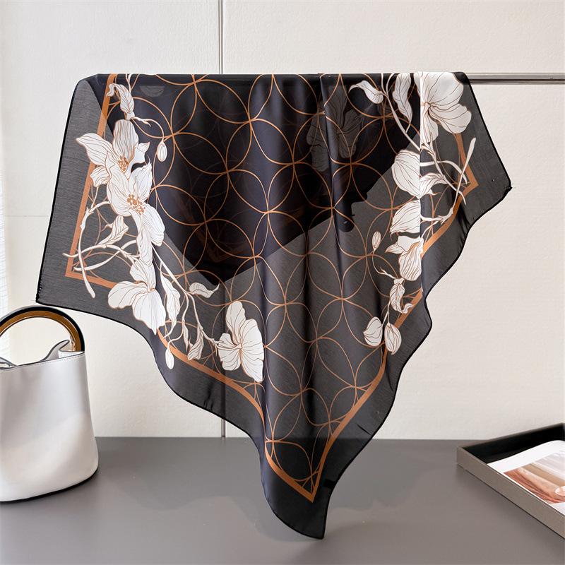 Printed Imitation Silk Floral Plaid Silk Scarf Square Scarf High-End Shawl Versatile Neck Small Square Scarf Headscarf