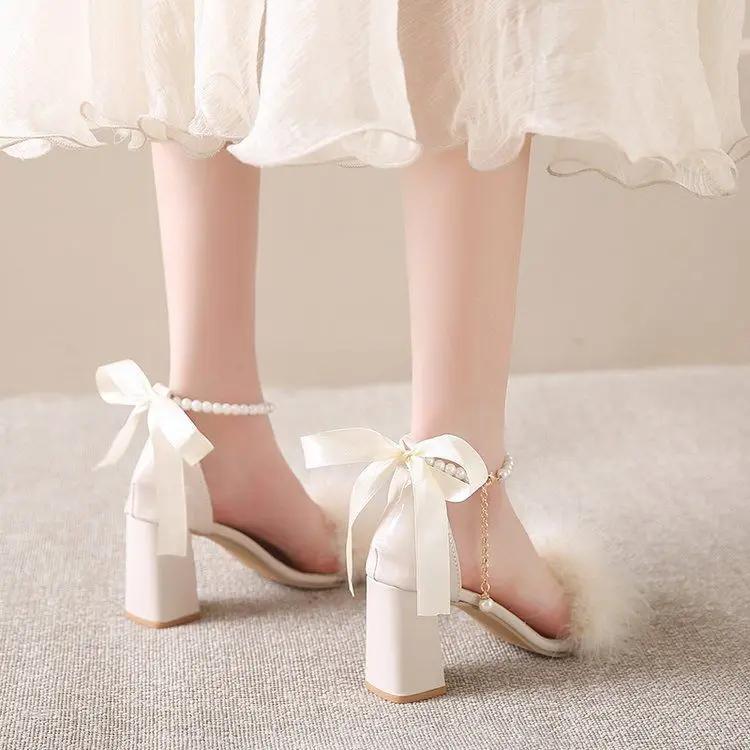 Fashion Square Heels Ladies Shoes Sales Outdoor Luxury 2025 Vintage Casual Summer Comfortable Anti Slip Hot Designer Vip Women's Sandals