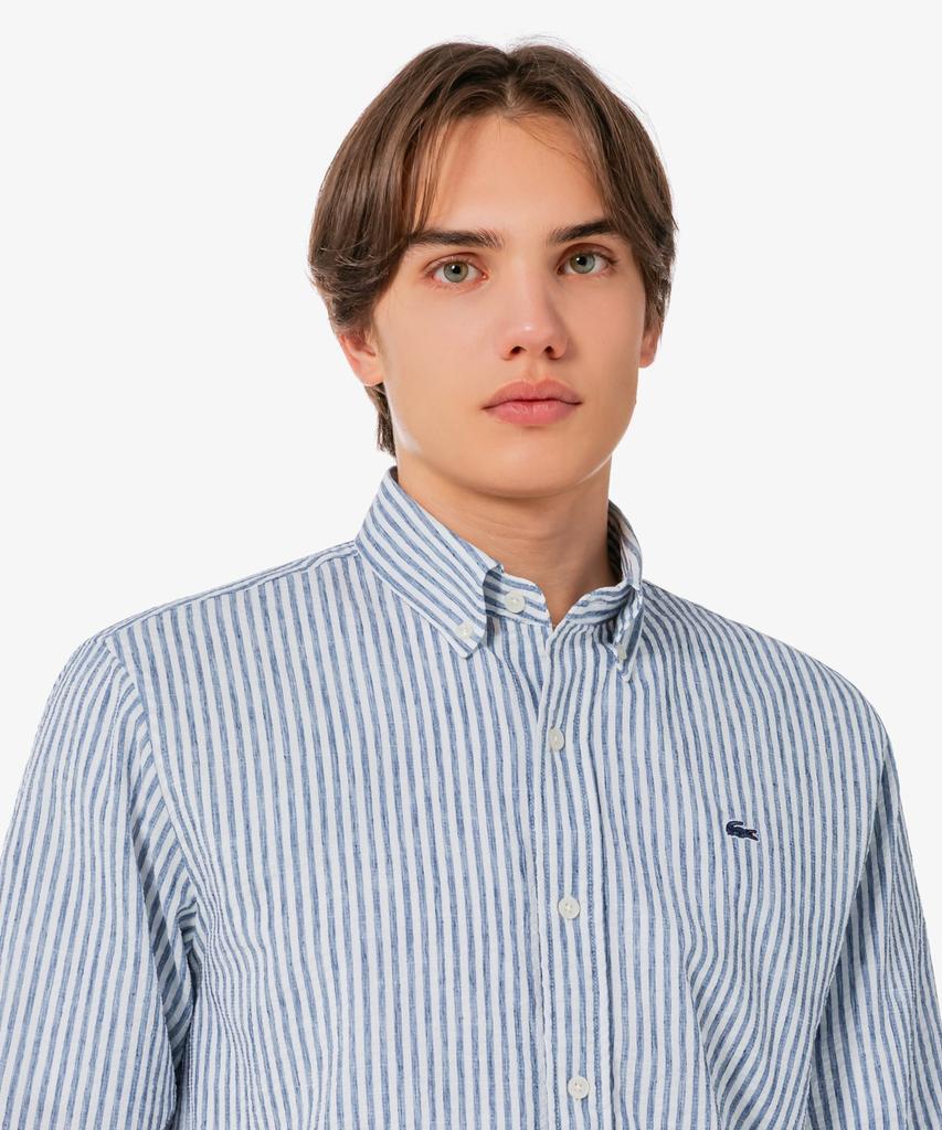 LACOSTE Men'S Linen Blend Striped Shirt Ch838E-56G 166