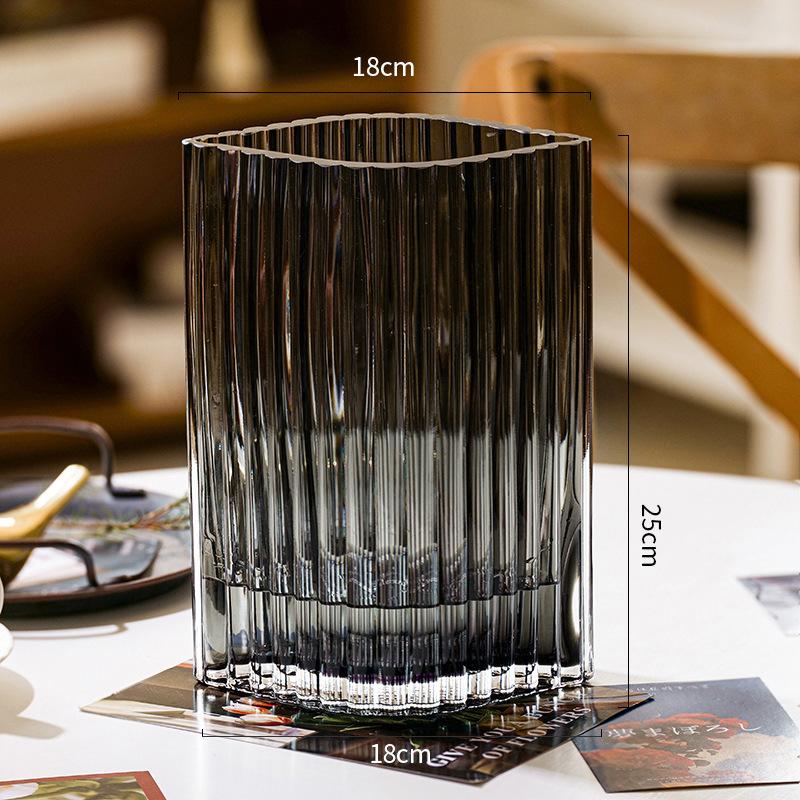 Vertical Grain Texture Glass Vase Hydroponics Plant Pots Table Decoration Flower Arrangement Floral Vases Room Aesthetic Decor