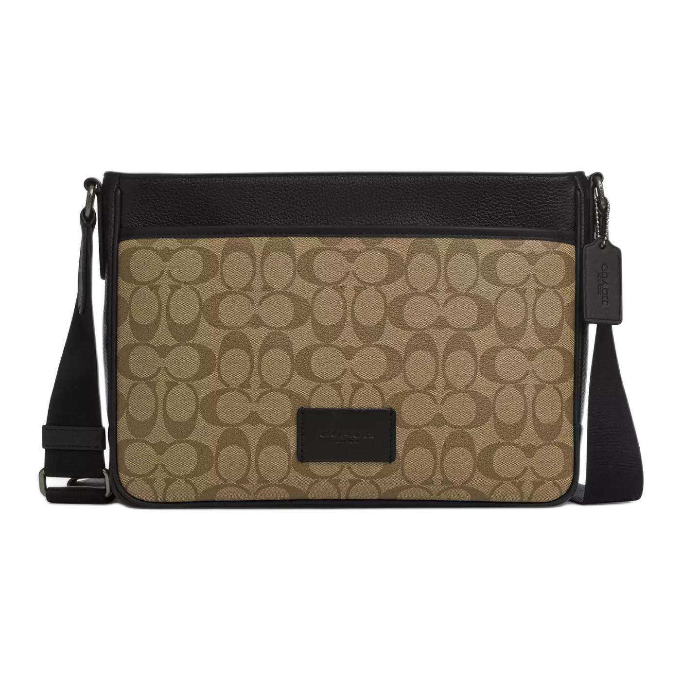 

Coach District Crossbody Bag, Signature Canvas with Black Leather Trim Men s Shoulder Bag, Casual Daily Business Travel Commute CH078-QBT4U Basic Set (Bag+Dust Bag)
