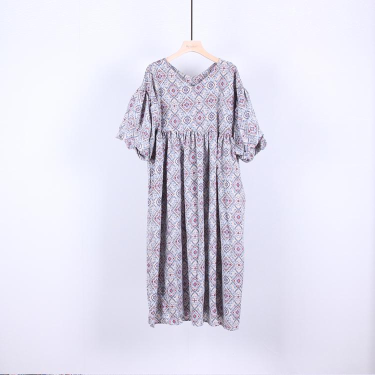 MOJTA Women's Cotton Summer Plus Size Long Skirt Floral Loose Printed Dress