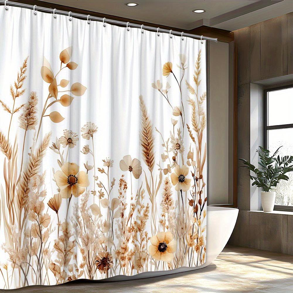 

1 шт. Шторка для душа «Полевые цветы и трава» - Полиэстеровая ткань, Машинная стирка, С крючками, Подходит для украшения ванной комнаты 90X180cm
