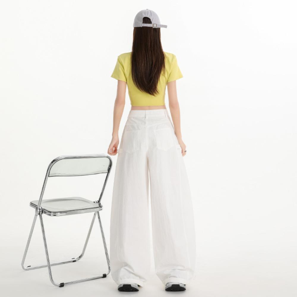 Women's High Waist Wide Leg Cargo Pants Loose Baggy Casual Trousers Solid Color Streetwear Long Pants For Spring Summer