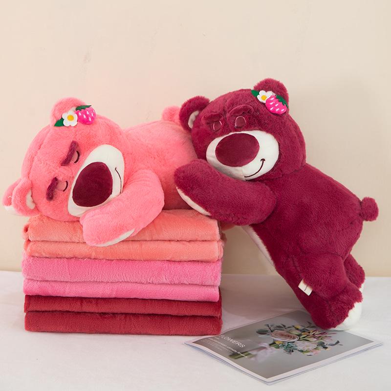 Strawberry Hugging Pig & Little Bear Plush Toy Blanket – Dual-use Nap & Travel Comfort for Kids