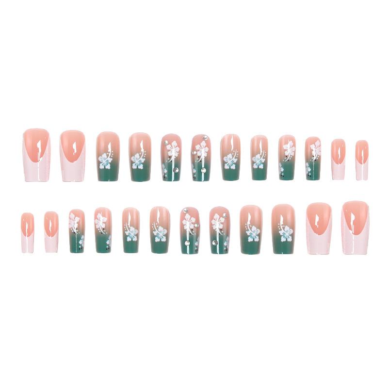 Gradient Wearable Nails Pure Handmade Long Manicure Green White Nail Stickers Small Clear Wearable Nails