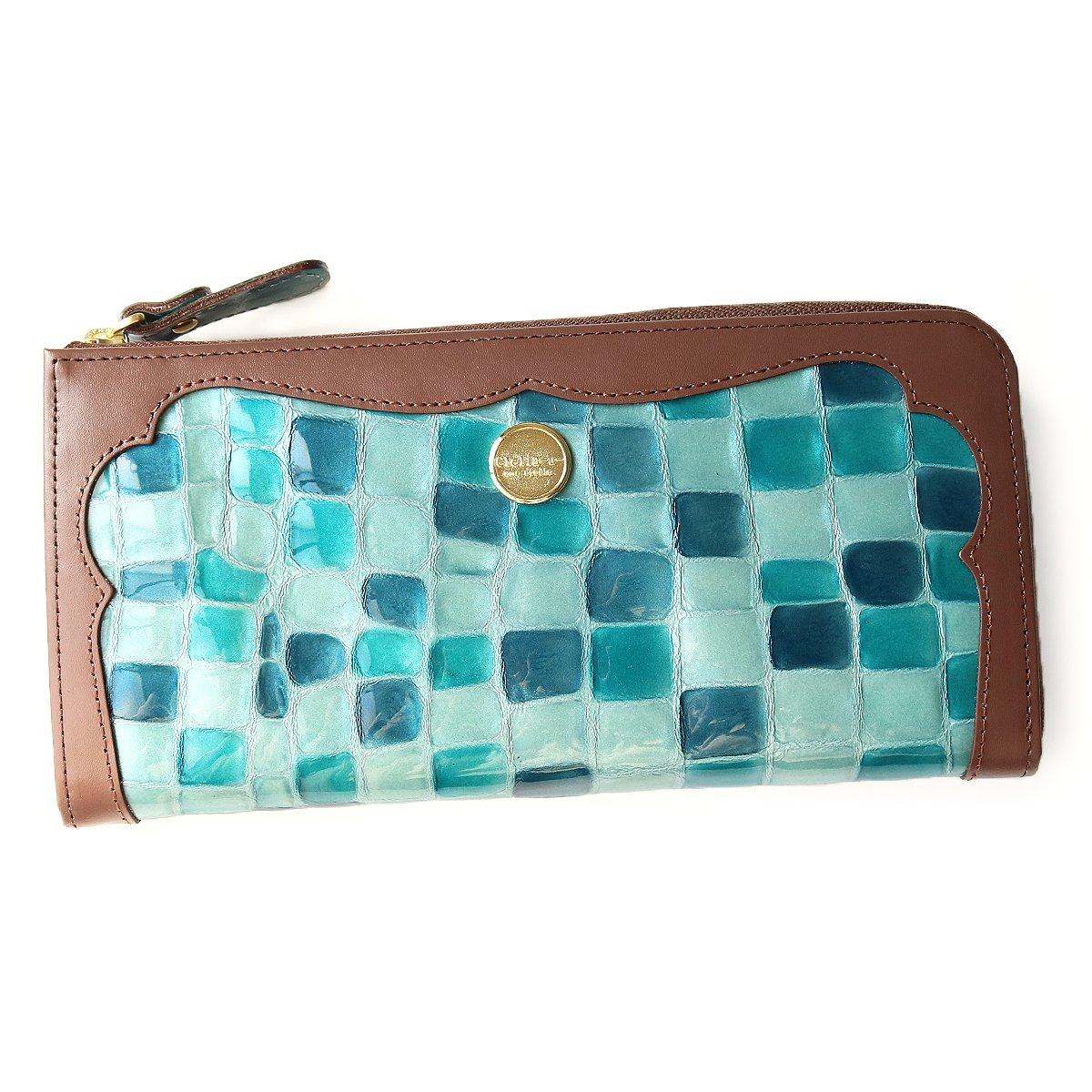 

Long Thin Stained Genuine Made in Japan [Cleria U] Women s Wallet, L-shaped Zipper, Gusset, Glass, Leather, [CLU-003] (Emerald) смарагдовий
